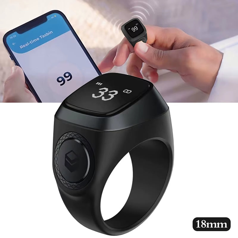 Smart Tasbih Tally Digital Counter for Muslims Tasbeeh Zikr Ring 5 Prayer Time Vibration Reminder Waterproof Bluetooth Ring