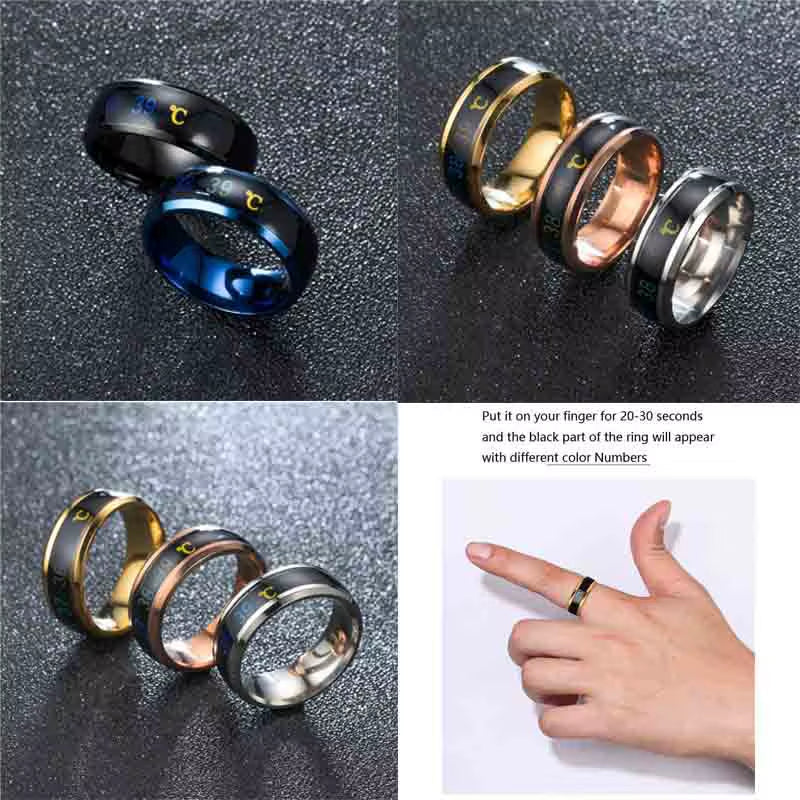 Smart Sensor Body Temperature Ring Stainless Steel Fashion Display Real-Time Temperature Test Finger Rings