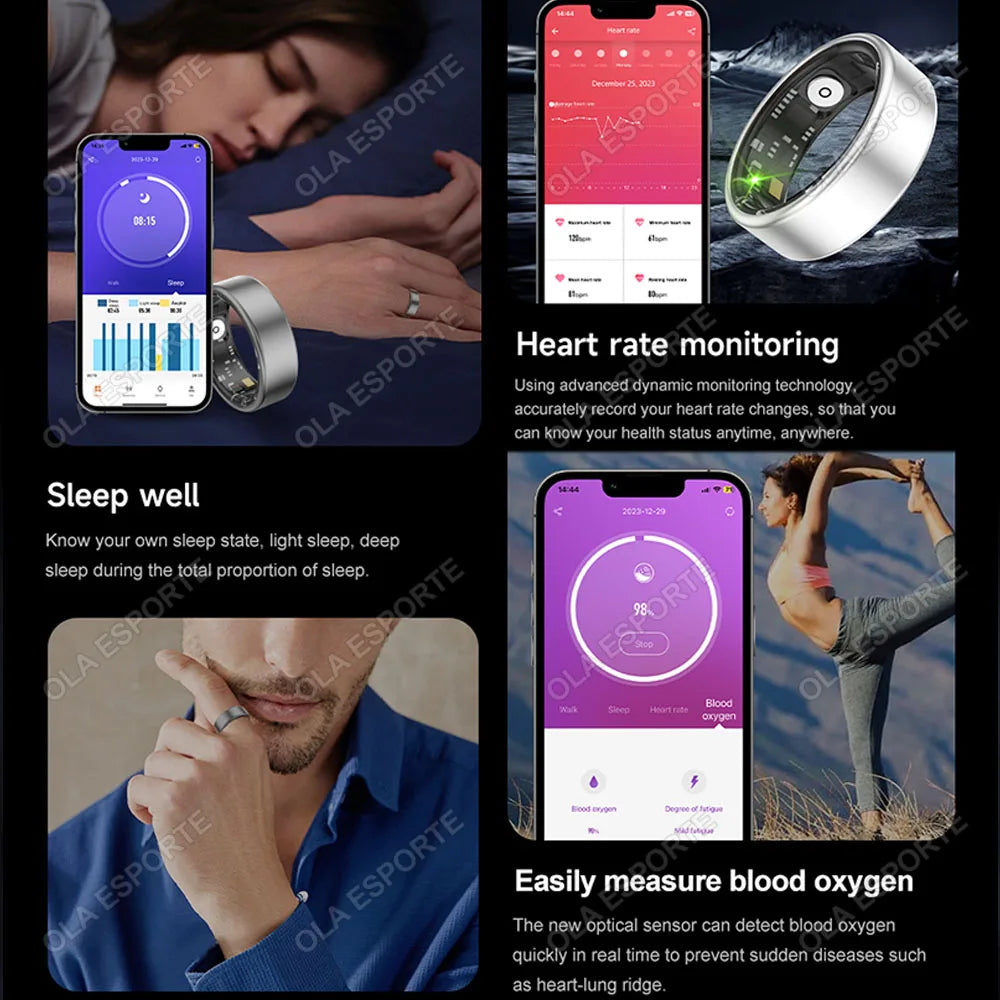 2024 for XIAOMI SAMSUNG Smart Ring Men Women Heart Rate Blood Oxygen Monitor IP68 & 5ATM Waterproof Smartring Multi-Sport Mode