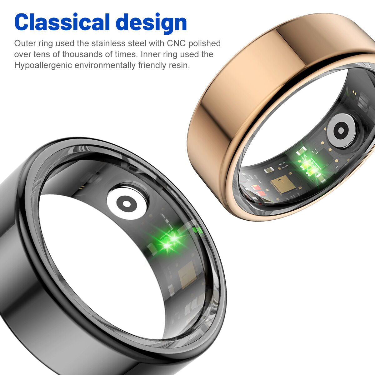 R02 Smart Ring Health Waterproof Finger Rings Monitor Heart Rate Fitness Tracker