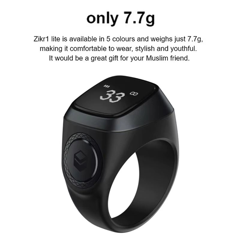 Smart Tasbih Tally Digital Counter for Muslims Tasbeeh Zikr Ring 5 Prayer Time Vibration Reminder Waterproof Bluetooth Ring