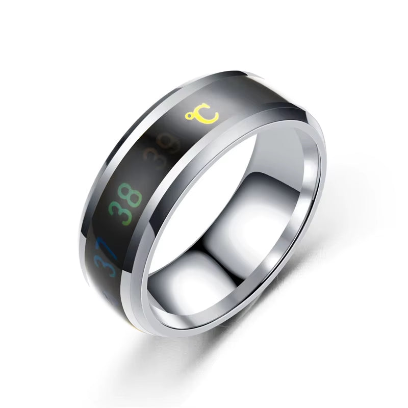 Smart Sensor Body Temperature Ring Stainless Steel Fashion Display Real-Time Temperature Test Finger Rings