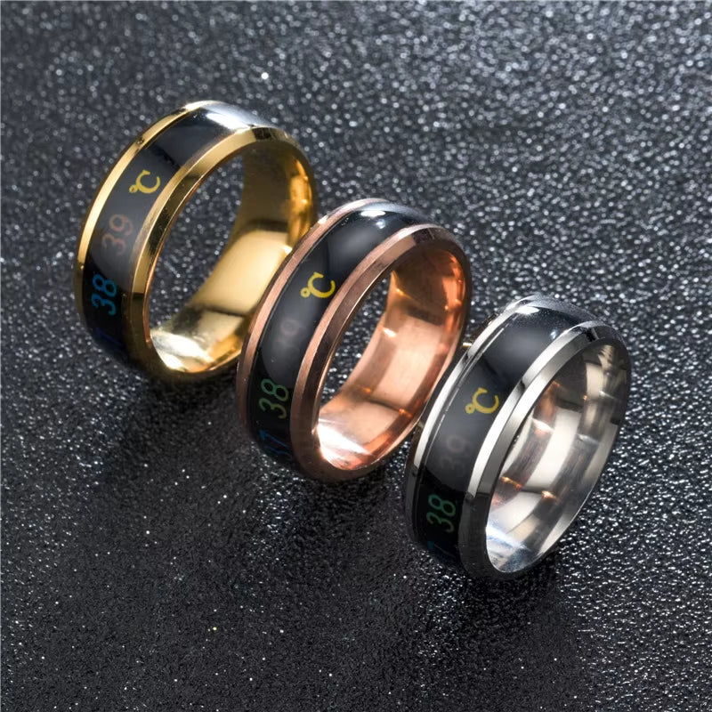 Smart Sensor Body Temperature Ring Stainless Steel Fashion Display Real-Time Temperature Test Finger Rings