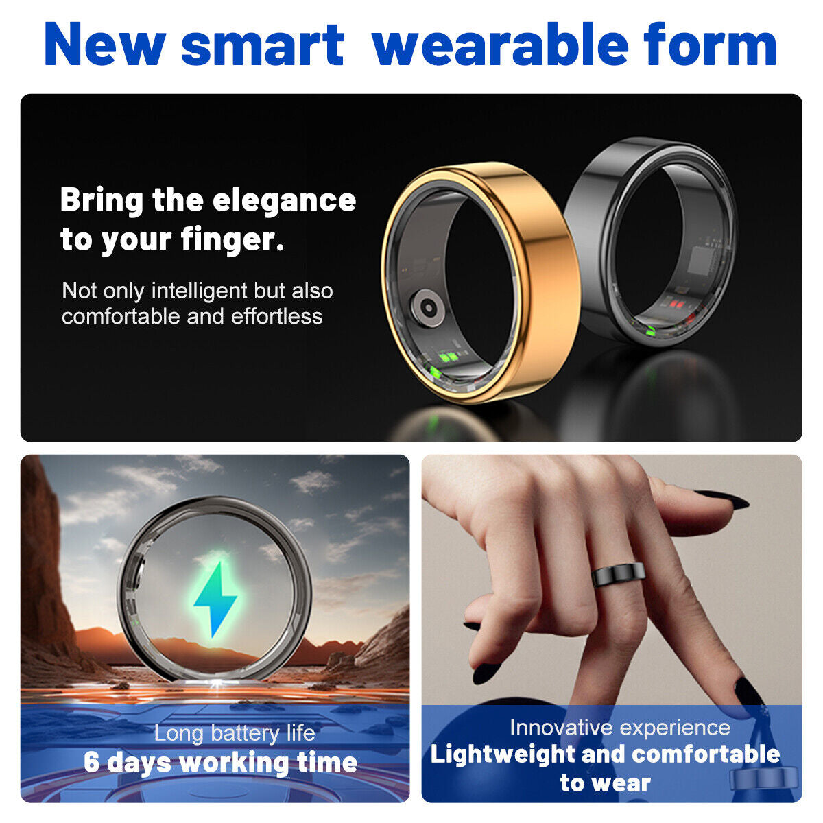 R02 Smart Ring Health Waterproof Finger Rings Monitor Heart Rate Fitness Tracker