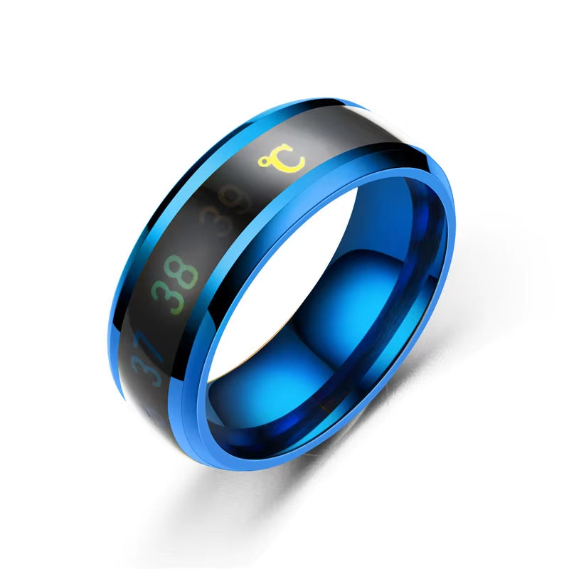 Smart Sensor Body Temperature Ring Stainless Steel Fashion Display Real-Time Temperature Test Finger Rings