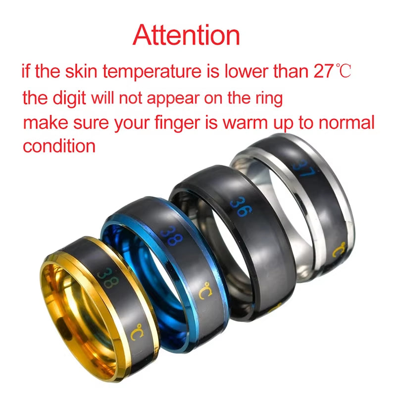 Smart Sensor Body Temperature Ring Stainless Steel Fashion Display Real-Time Temperature Test Finger Rings